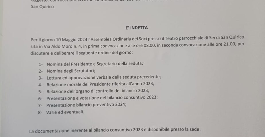 Convocazione Assemblea Ordinaria Dei Soci